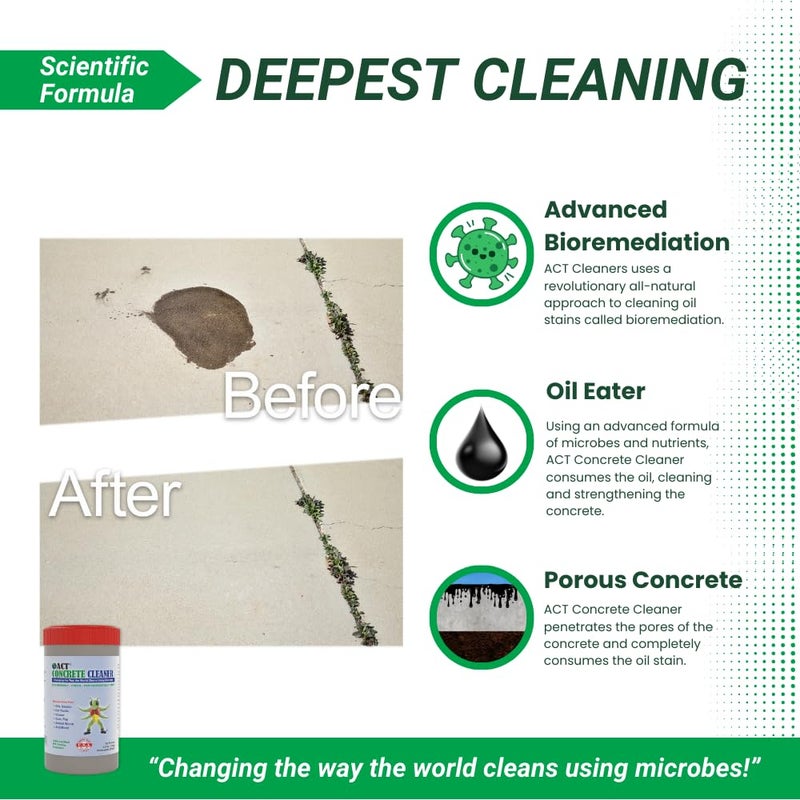 ACT Concrete Cleaner â€“ Eco-Friendly Dry Powder Oil Stain Remover for Driveways, Sidewalks, Garages & Commercial Use | HOA Approved | Bioremediation Formula | Safe around Pets | 2.5lb - Image 2